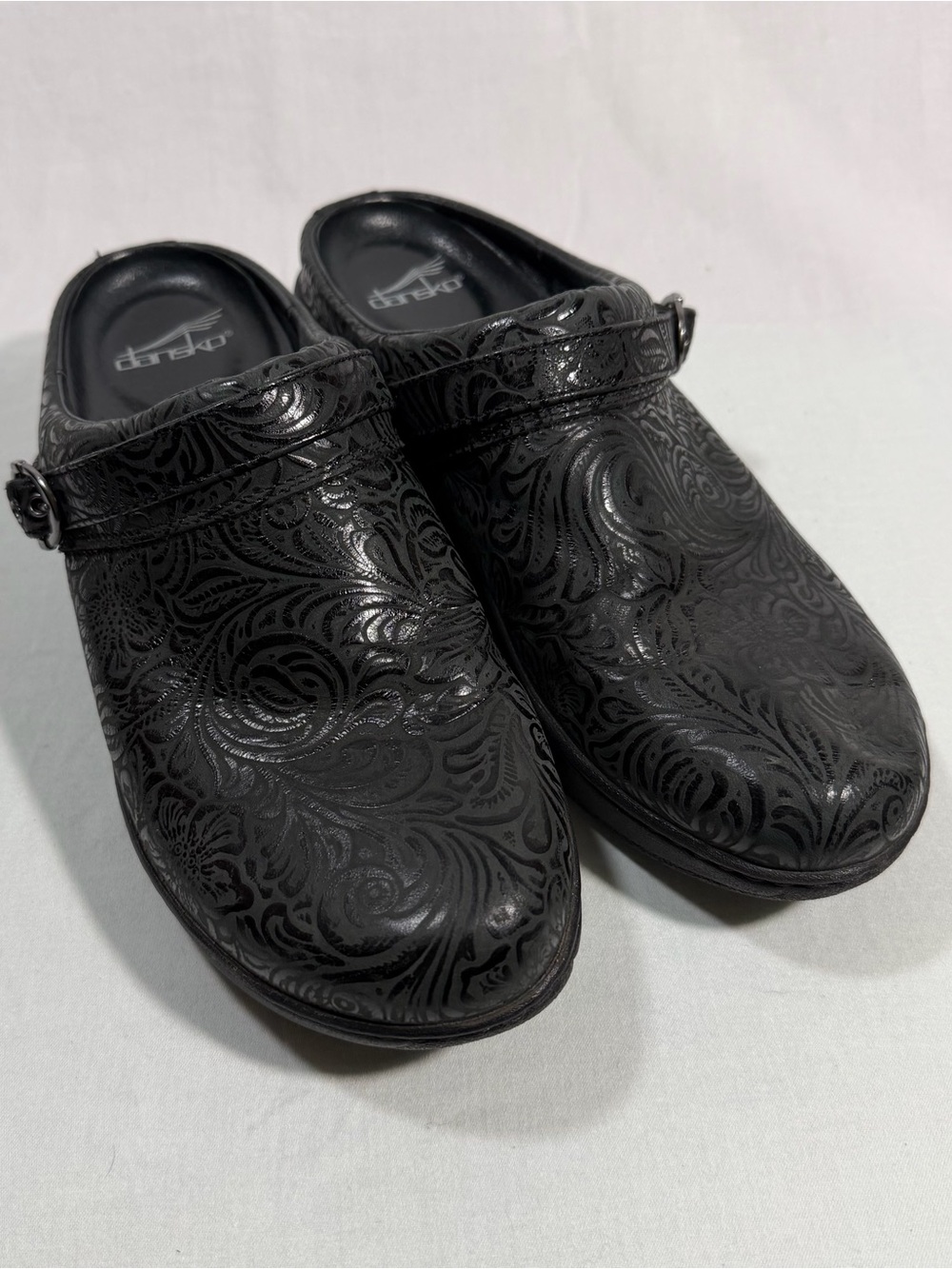 Dansko Women’s Black Embossed Paisley Slip-On Clogs Size 41 (US 11)